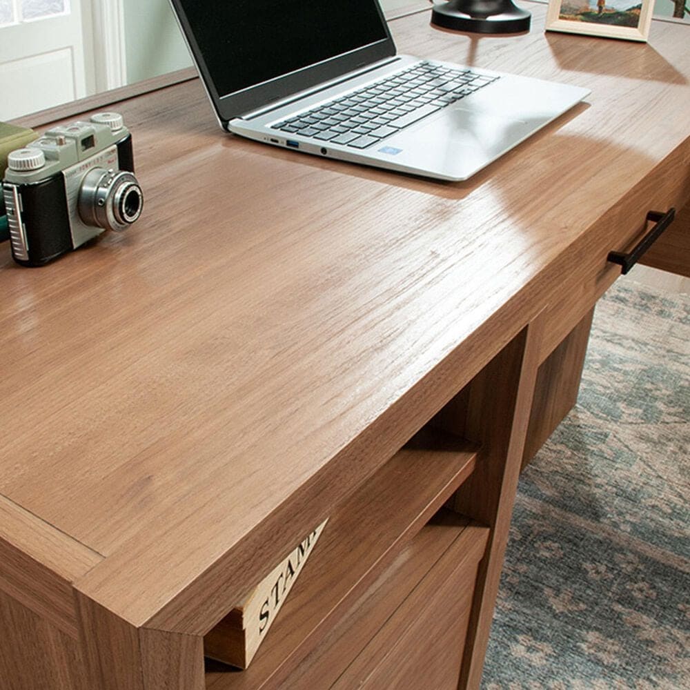 Sauder Pacific View L-Shaped Desk in Saddle Walnut, , large