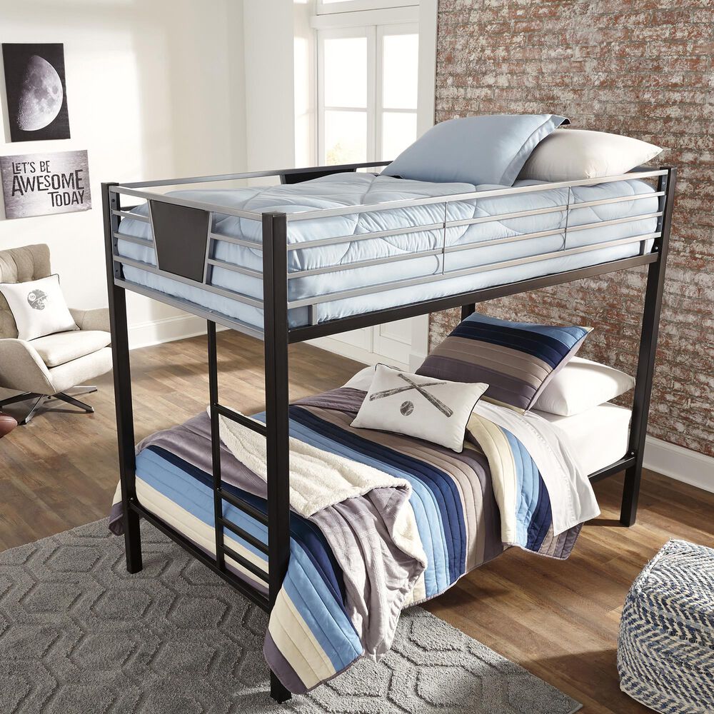Ashley Dinsmore Twin over Twin Bunk Bed with Ladder in Black/Gray, , large