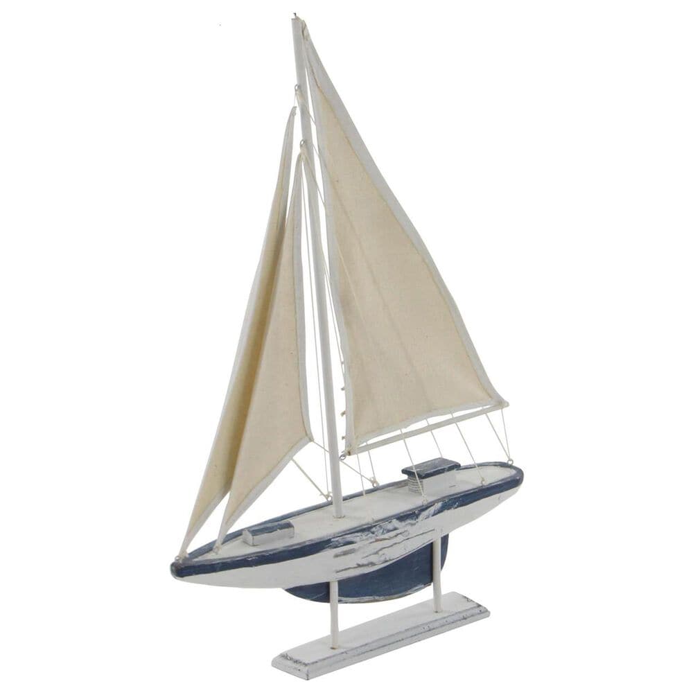 Maple and Jade Sail Boat Decorative Sculpture in Distressed White, Blue, Yellow and Red &#40;Set of 2&#41;, , large