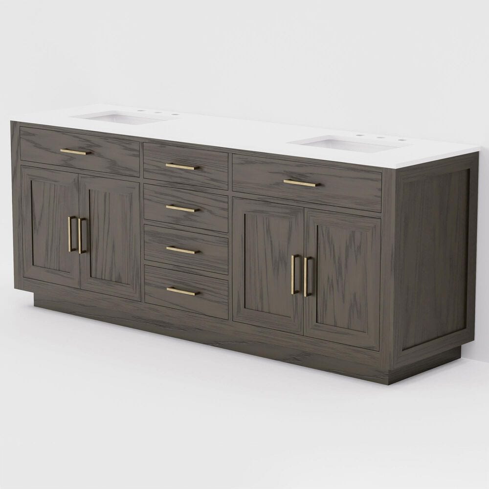 Lexora Home Abbey 80" Double Bathroom Vanity in Brown Oak with 2 cm White Cultured Marble Top and Rectangular Sinks, , large