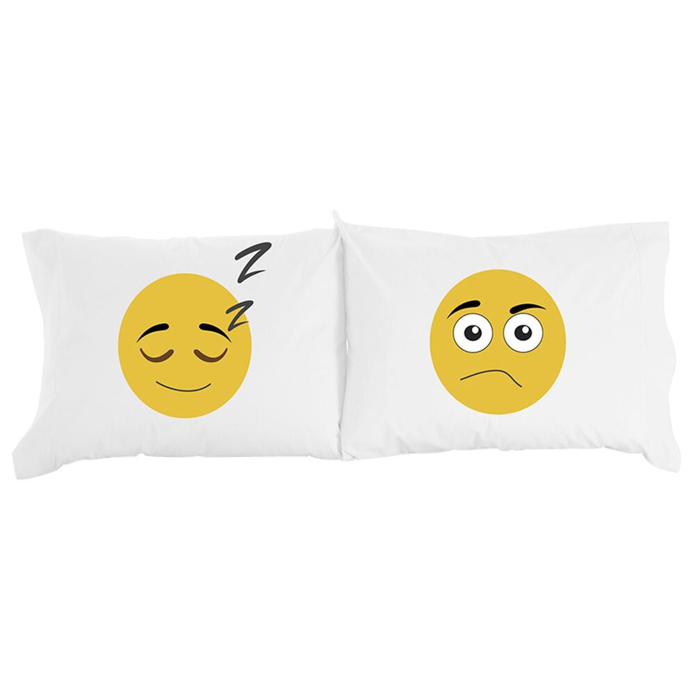 Shavel Home Products Micro Flannel Emojis Novelty Print Pillowcase Pair in White, , large