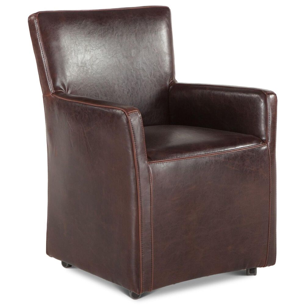 Home Trends & Design Peabody Dining Arm Chair in Brown Leather with Caster Feet, , large