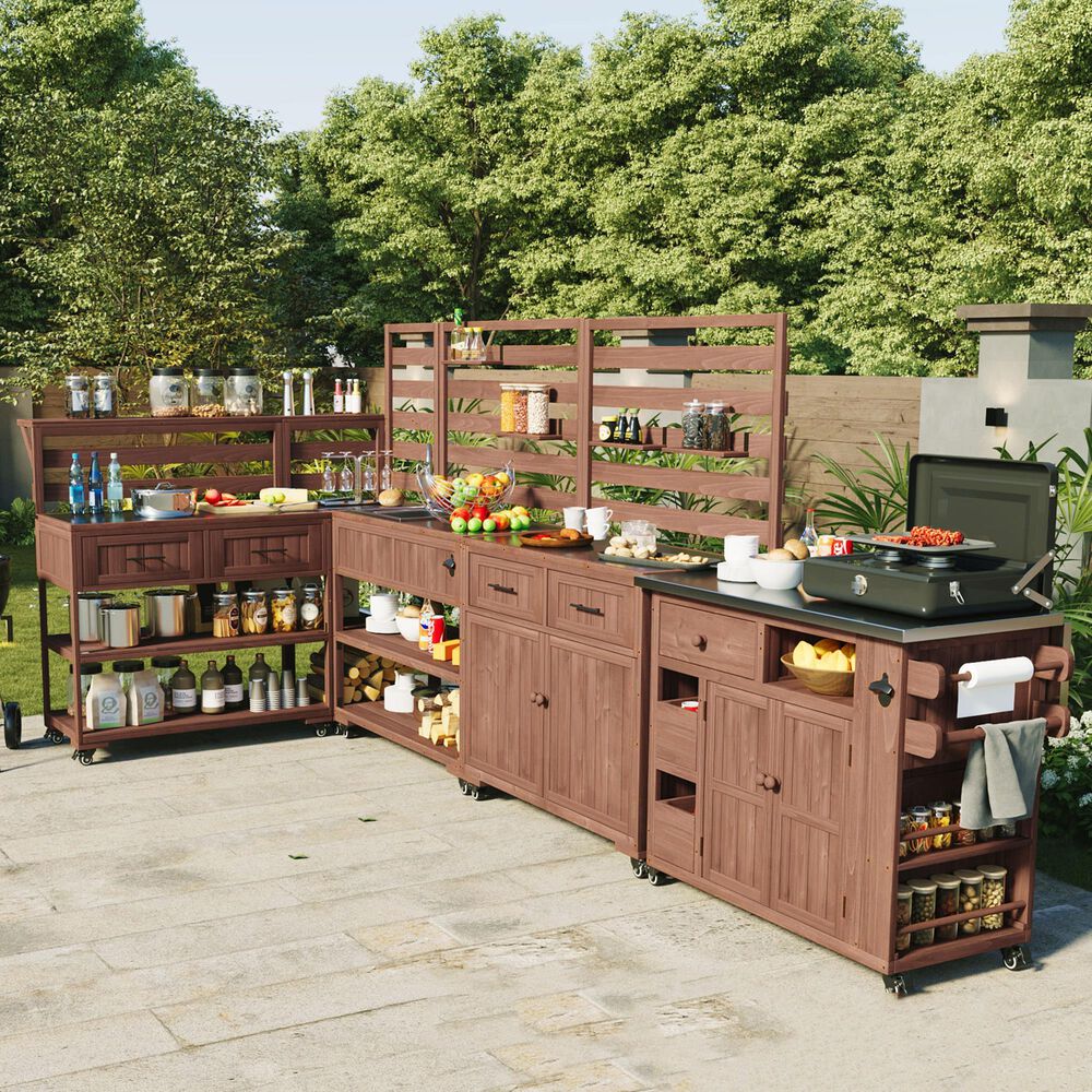 HOMLUX 62.3'' Outdoor Kitchen Island in Brown, , large