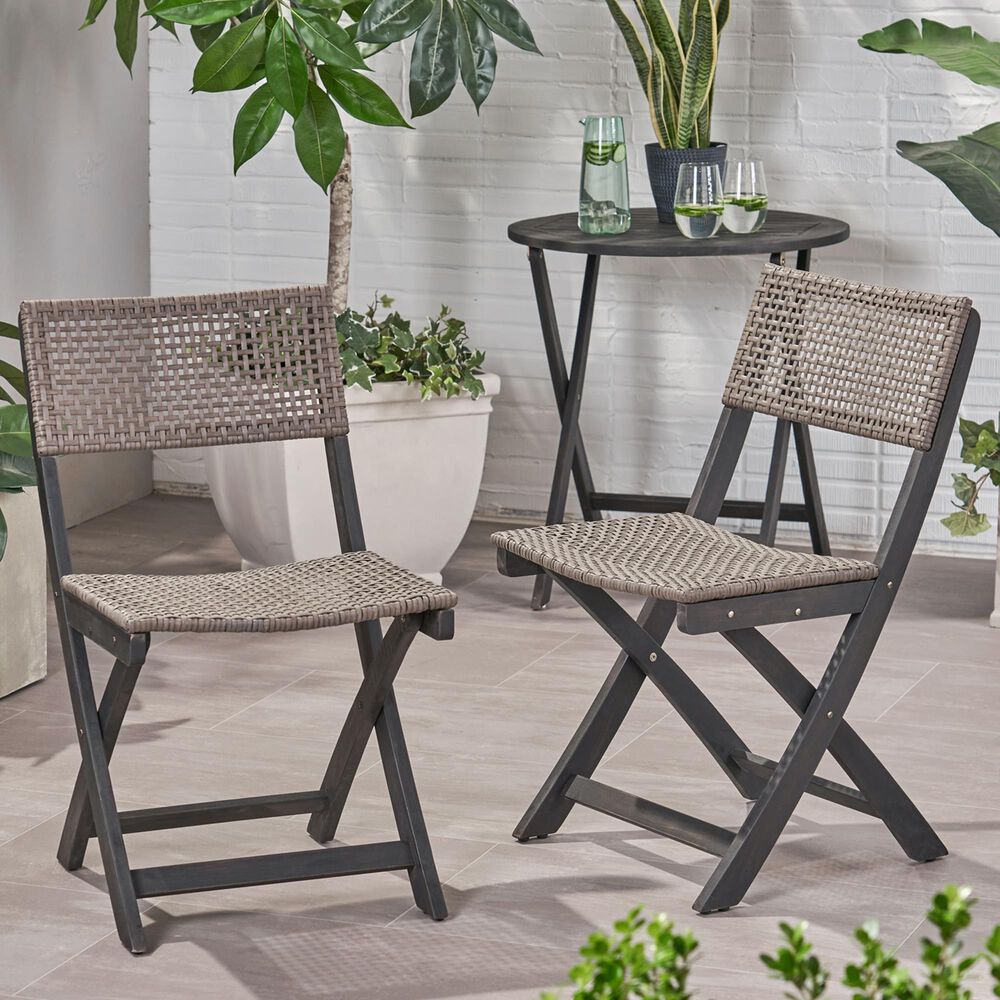 Hearth and Haven Hillside Outdoor Foldable Bistro Chair in Grey and Brown &#40;Set of 2&#41;, , large