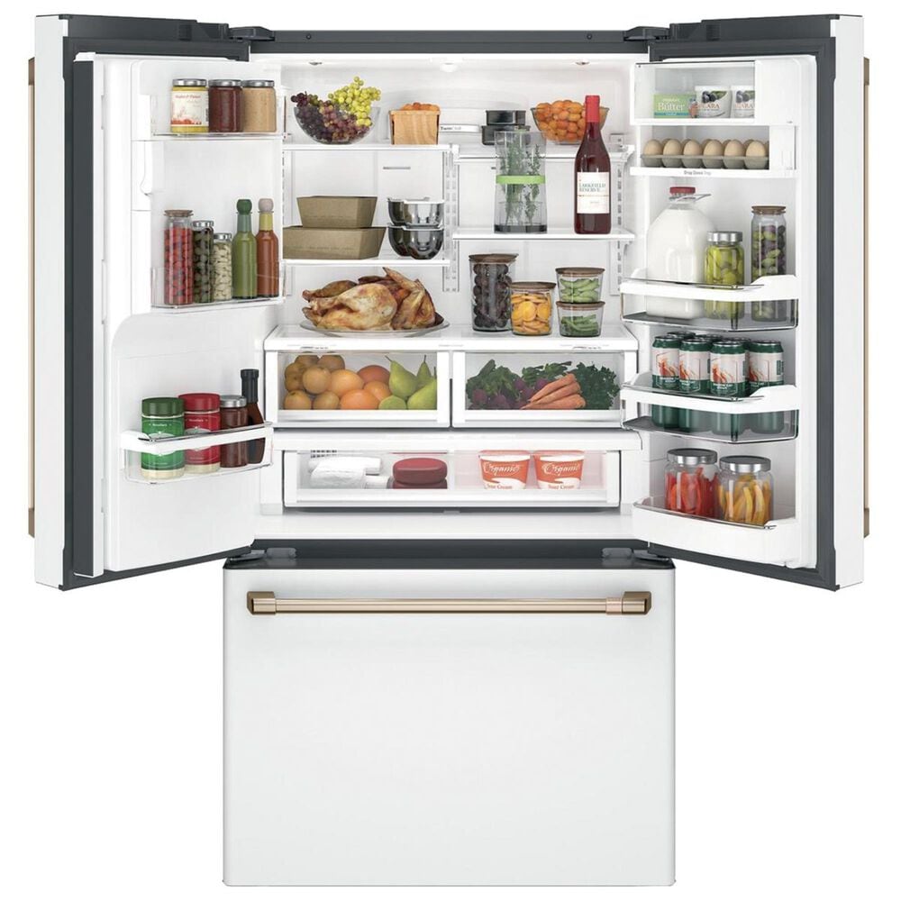 Cafe 22.2 Cu. Ft. Counter Depth French Door Refrigerator in Matte White with Brushed Bronze Handle, , large