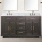 Lexora Home Abbey 60" Double Bathroom Vanity in Brown Oak with 2 cm White Carrara Marble Top and Rectangular Sinks, , large