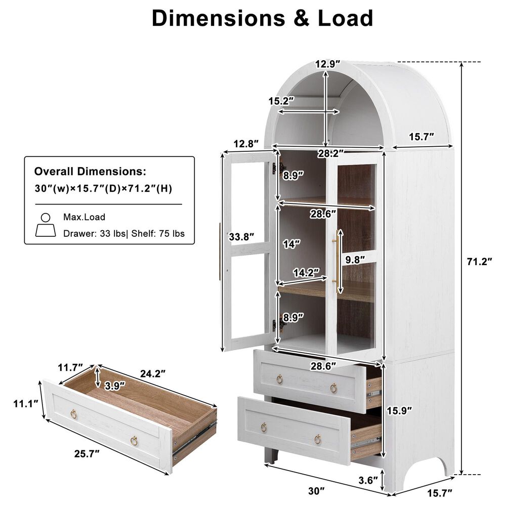 HOMLUX 71" Arched Kitchen Pantry Cabinet in White, , large