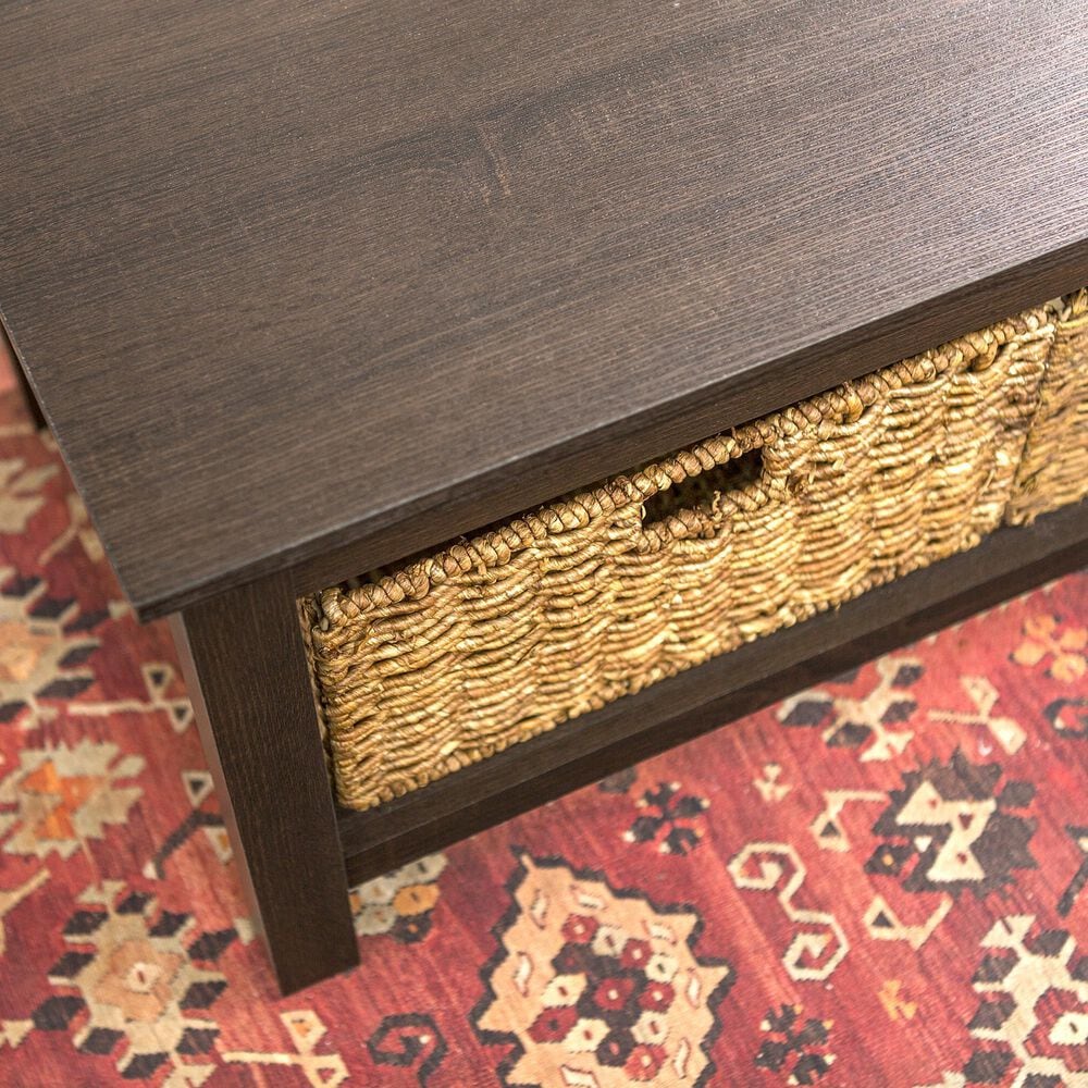 Walker Edison Mission Storage Coffee Table with Baskets in Espresso, , large