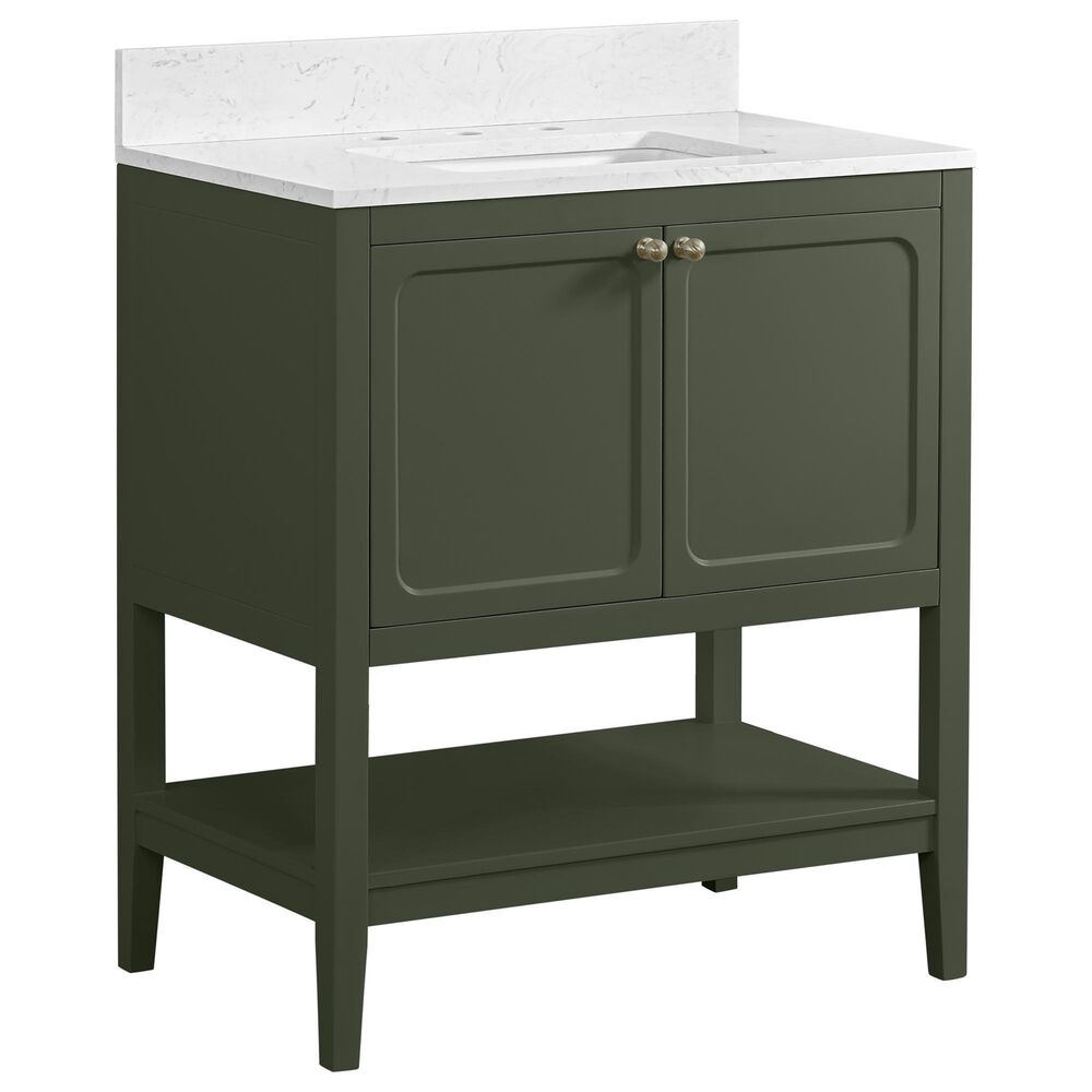 37B Ravello 30" Single Bathroom Vanity Cabinet in Deep Olive Green with Marble Top and Backsplash, , large