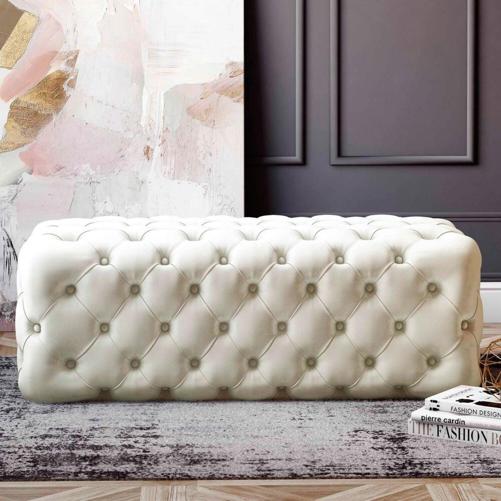 Tov Furniture Kaylee Velvet Ottoman in Cream, , large