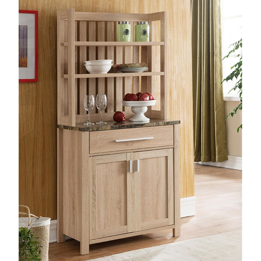 Global Movement Bakers Rack with Faux Marble Top in Weathered Wood, , large