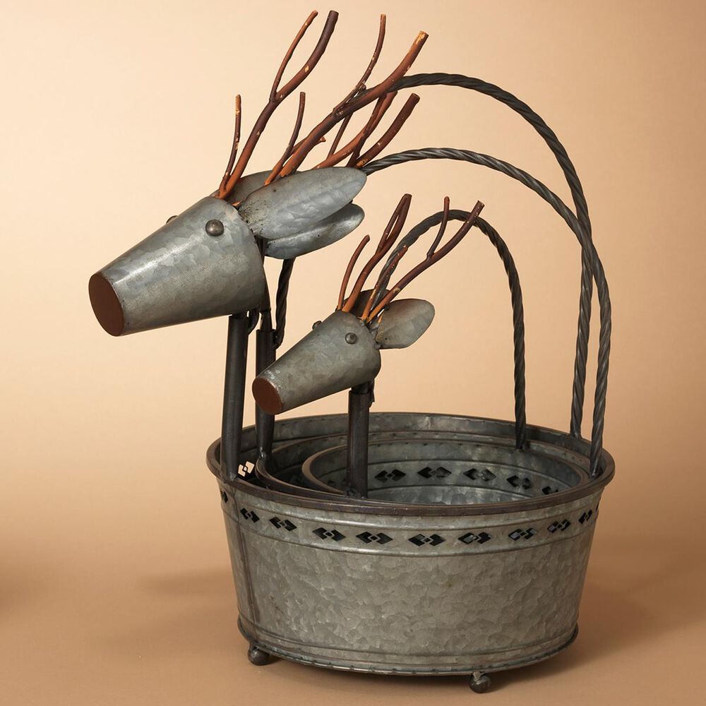 The Gerson Company GIL Assorted Metal Deer Figurine Nesting Containers (Set of 3), , large