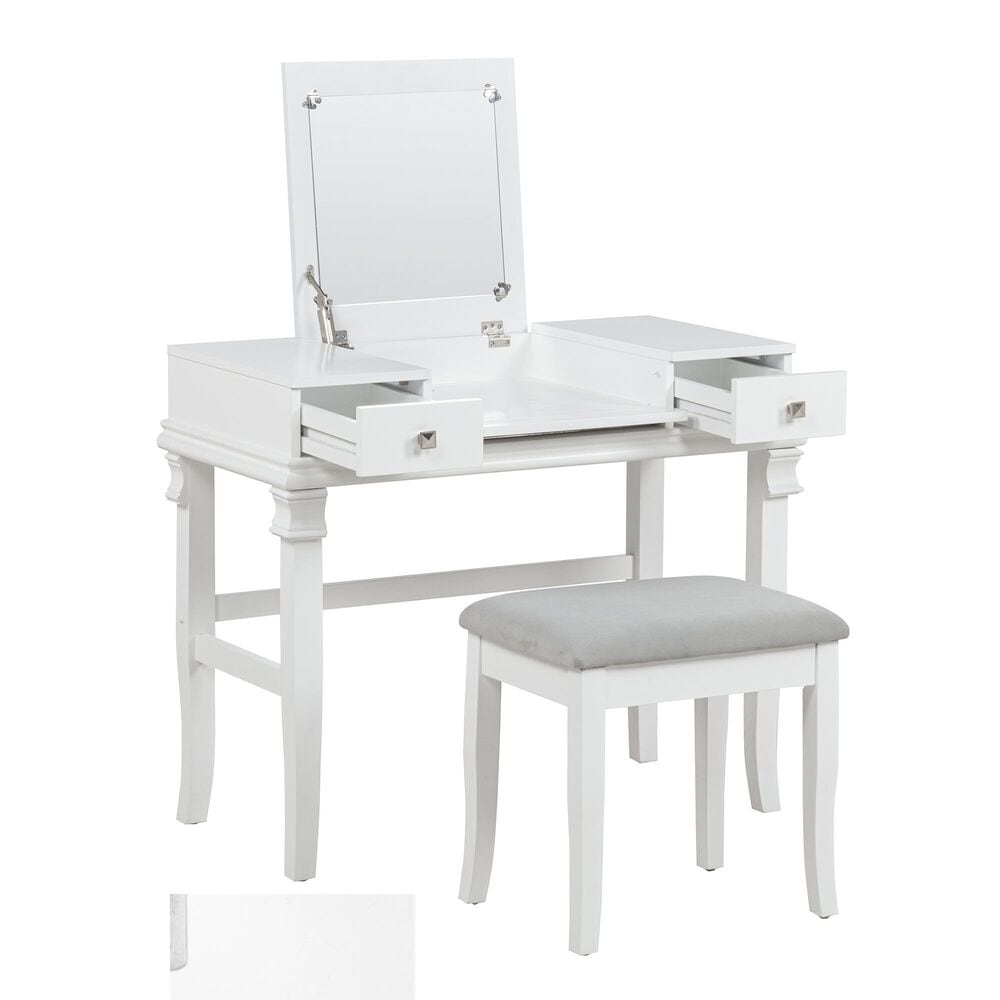 Linon Home Decor Angela Vanity with Stool in White, , large