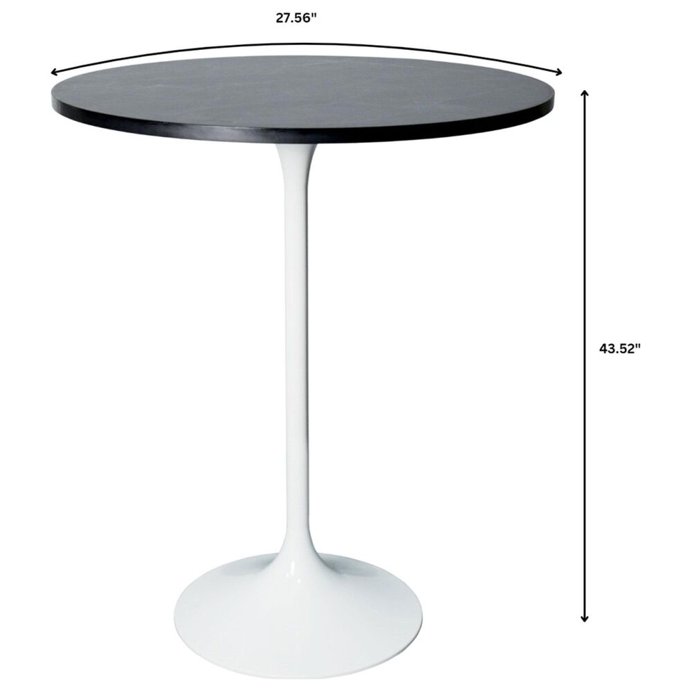 Leisuremod LeisureMod Verve Collection Modern Bar Height Table White Base with 27 Round Black Marbelized MDF Top, , large