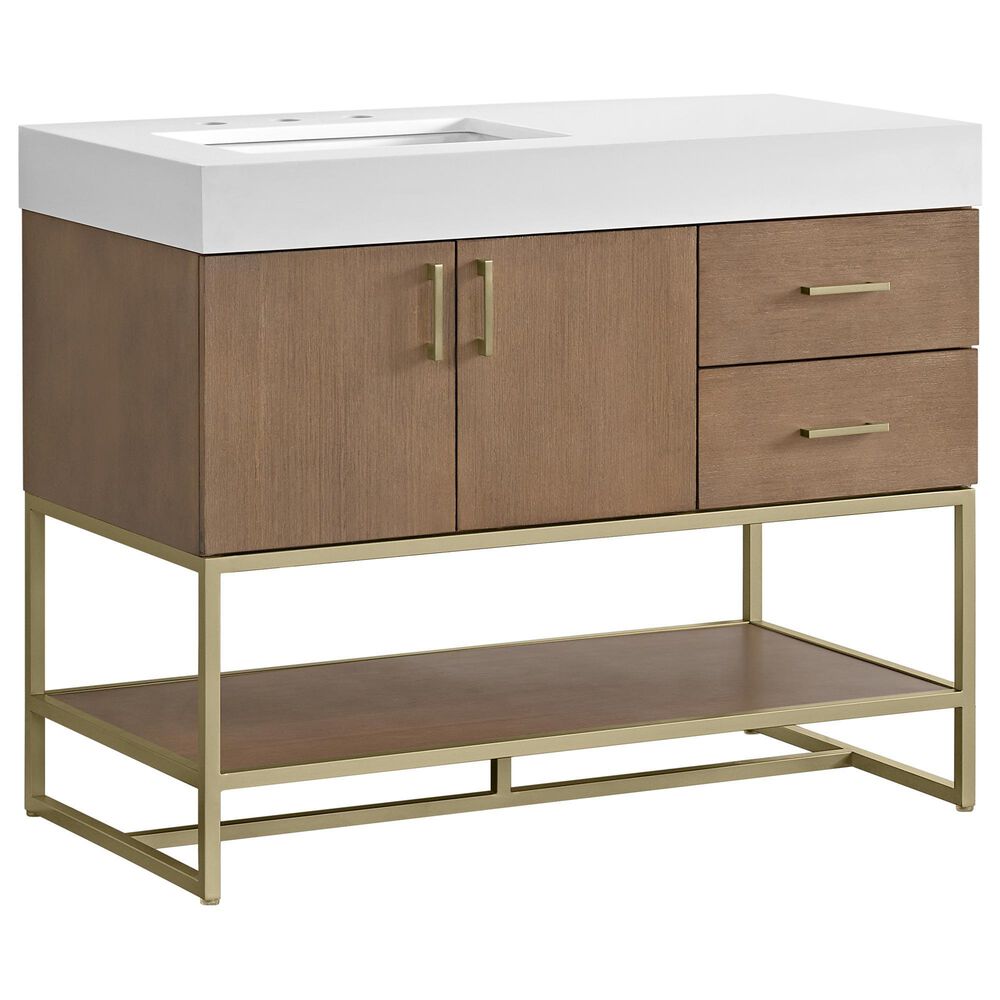 37B Mauri 42" Single Bathroom Vanity with Metal Base in Walnut Drift with High-Profile 4" White Composite Stone Top, , large