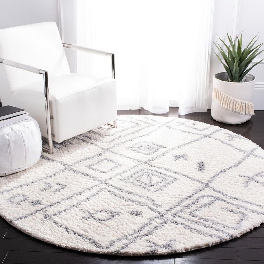 Safavieh Parma Shag PMA583A 6&#39;7&quot; Round Cream and Grey Area Rug, , large