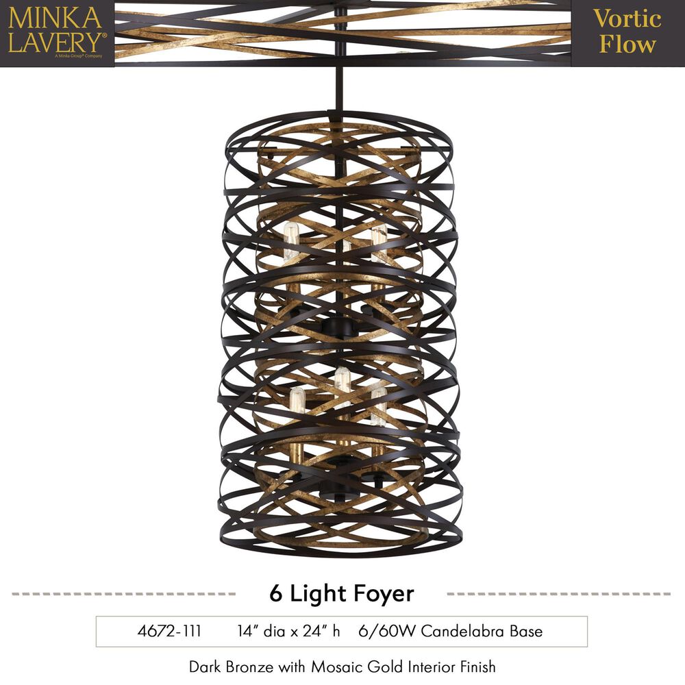 Minka-Lavery Vortic Flow 14" 6-Light Pendant Ceiling Light in Dark Bronze, , large