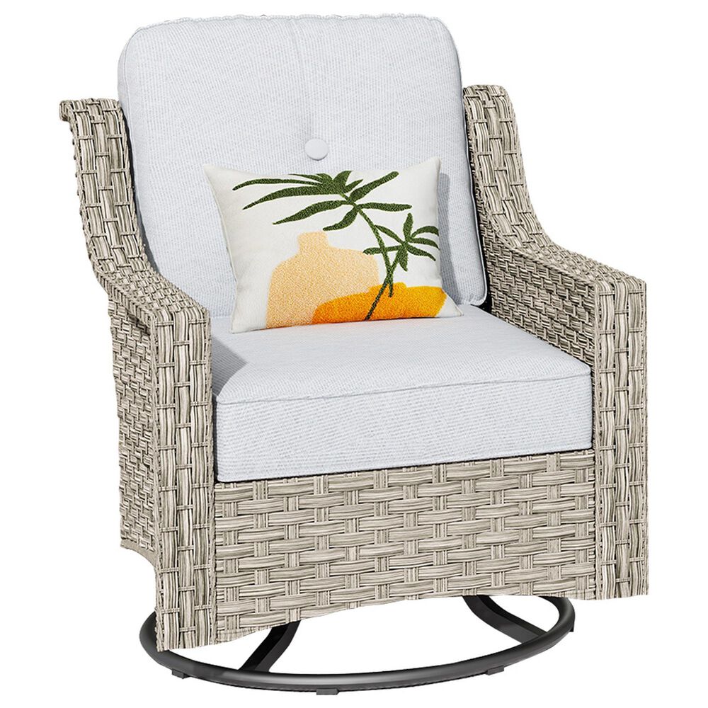 HOMLUX 3-Piece Outdoor Swivel Rocking Chair Set and Side Table in Gray, , large