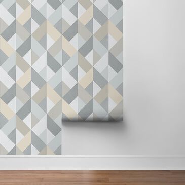 Stacy Garcia Home Sojourn Marquetry Geometric 216" x 20.5" Peel and Stick Wallpaper in Warm Stone, , large