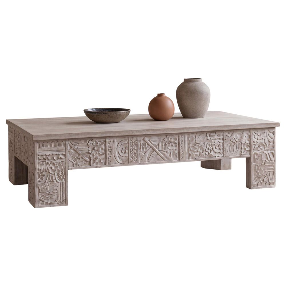 Jaipur Home One of a Kind Meditation Block Print Coffee Table in White, , large