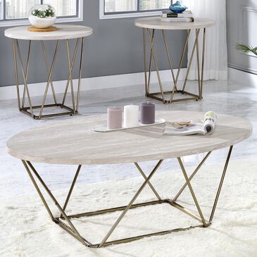 Steve Silver Rowyn 3-Piece Occasional Table in White with Faux Marble Finish, , large