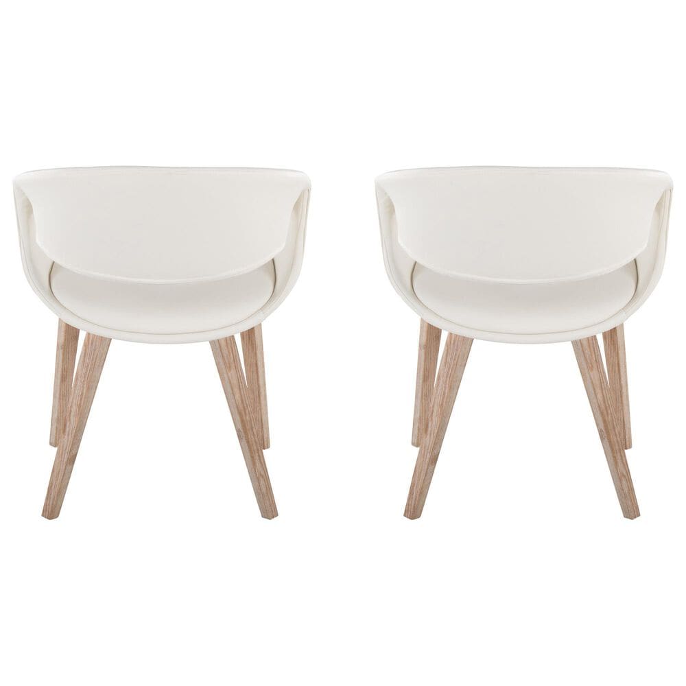 LumiSource Curvo Contemporary Upholstered Chair in Whitewashed Wood and White Faux Leather by LumiSource - Set of 2, , large