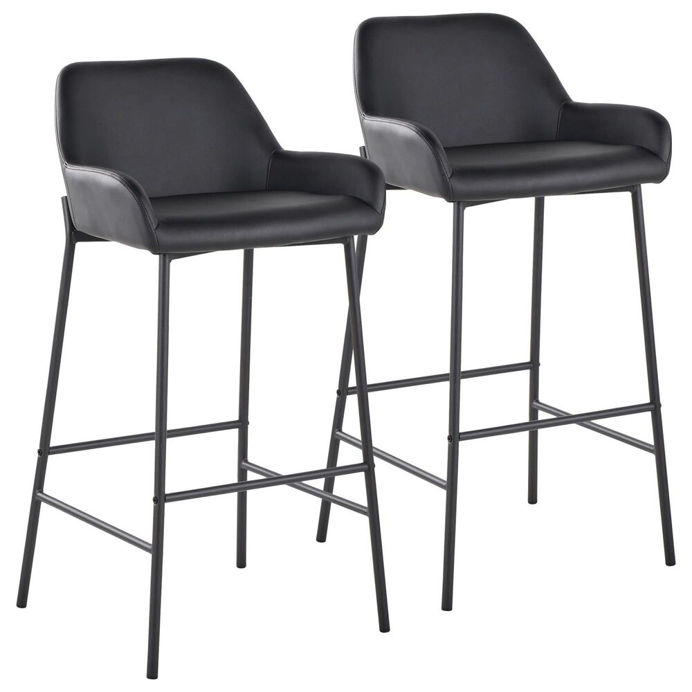 LumiSource Daniella Bar Stool with Black Faux Leather Upholstery in Black (Set of 2), , large