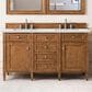 James Martin Vanities Brittany 60" Double Bathroom Vanity in Saddle Brown with 3 cm Ethereal Noctis Quartz Top and Rectangular Sinks, , large