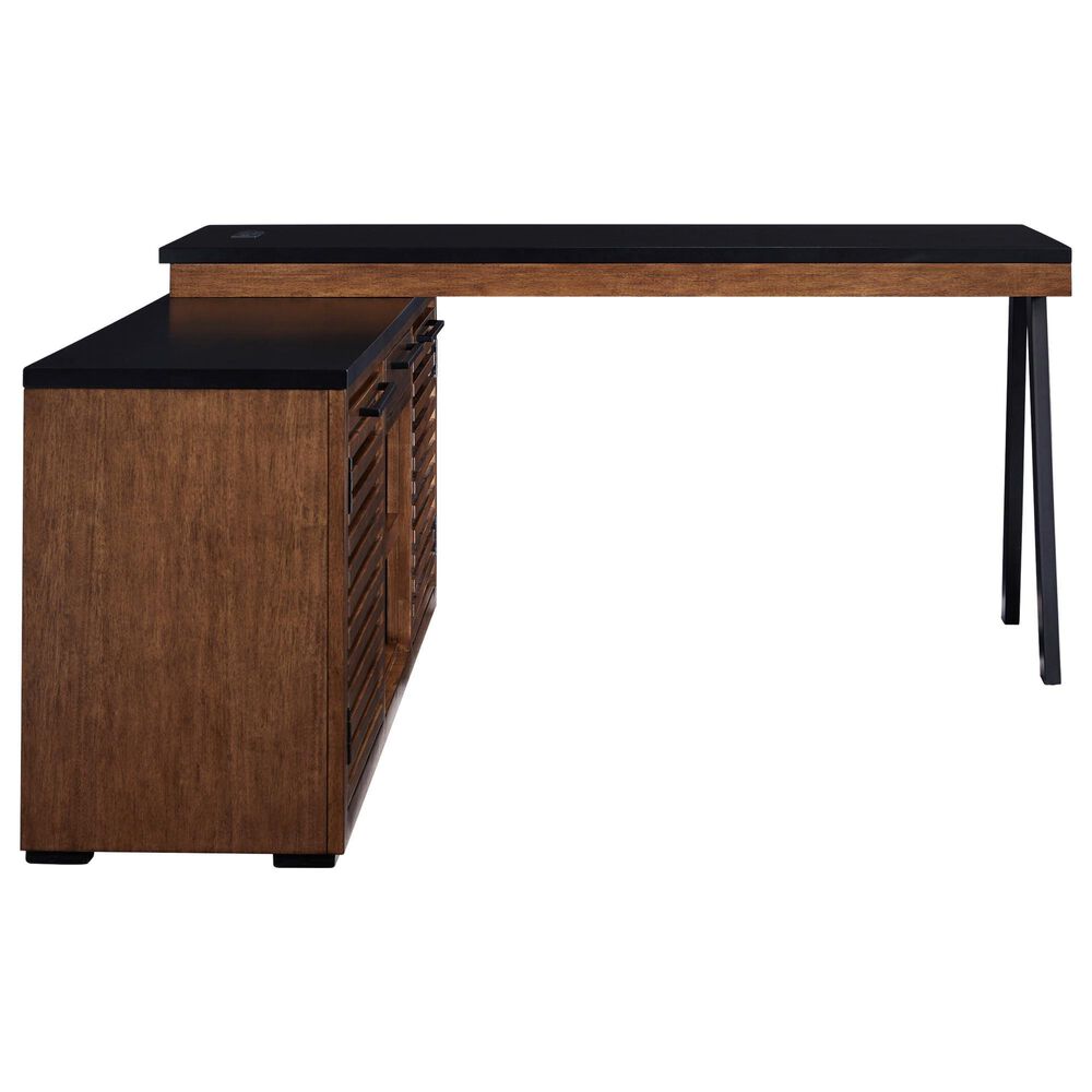 Ashley Kallari 67&quot; Credenza Desk with Return in Warm Brown and Matte Black, , large