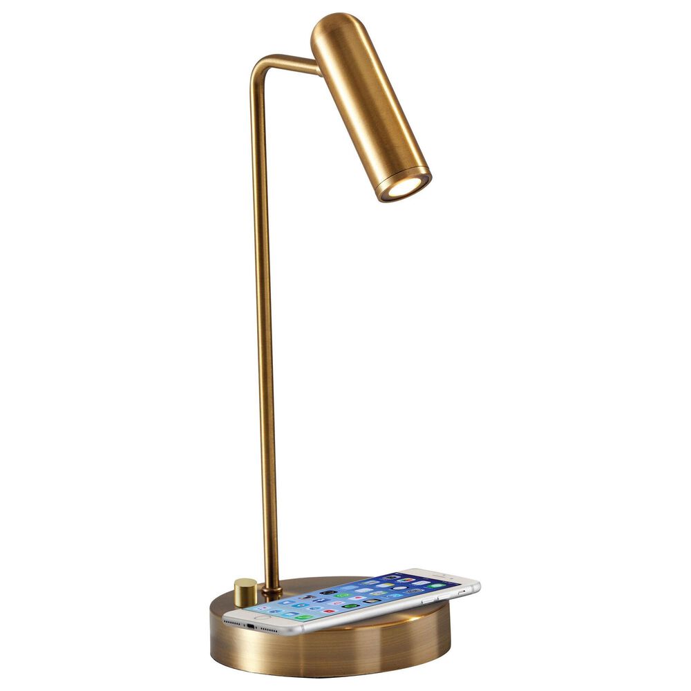 Adesso Kaye Desk Lamp with LED Charge and USB in Antique Brass, , large