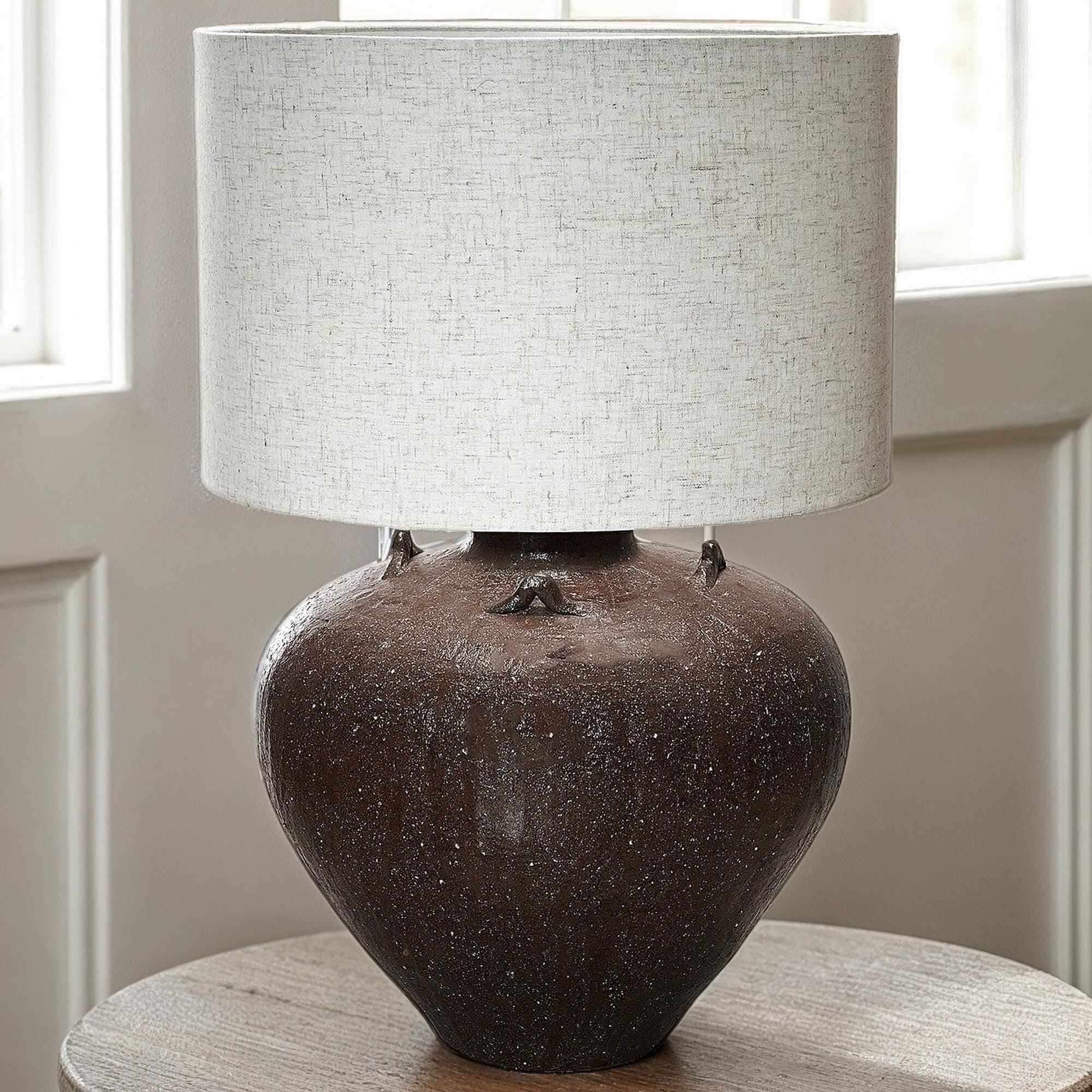 Creative Coop Textured Stoneware Table Lamp in Brown