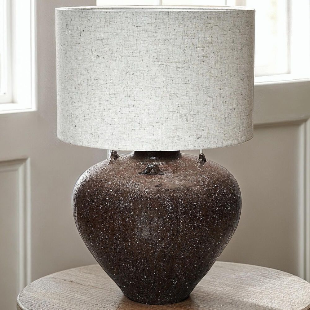 Creative Coop Textured Stoneware Table Lamp in Brown, , large