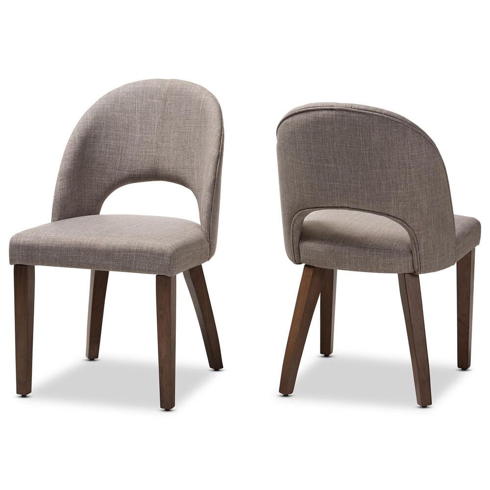 Baxton Studio Wesley Side Chair with Light Grey Cushion in Walnut (Set of 2), , large