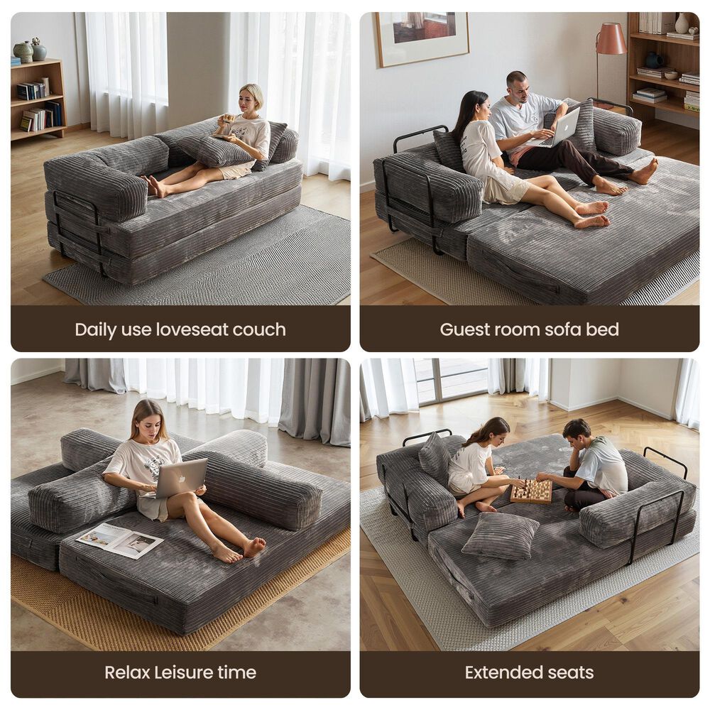 HOMLUX 80" Convertible Modular Sofa Bed in Grey, , large