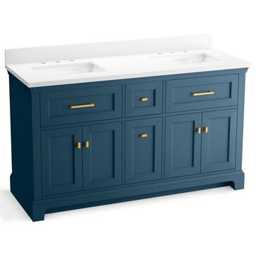 Kohler Charlemont 60" Double Bathroom Vanity in Tidal Blue with 3 cm White Quartz Top and Rectangular Sinks, , large