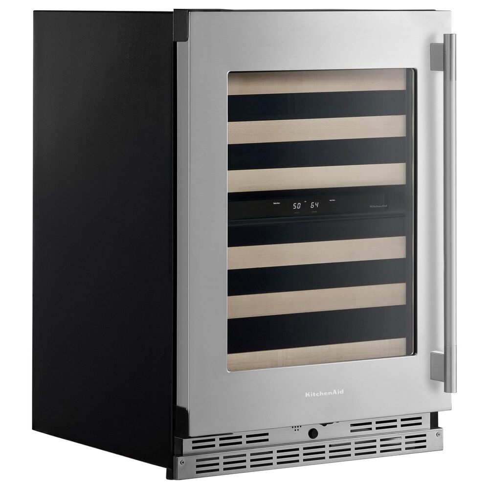 KitchenAid 24" Undercounter Wine Cellar with Full-Extension Wood-Front Racks and Left Hinge in PrintShield Stainless Steel, , large