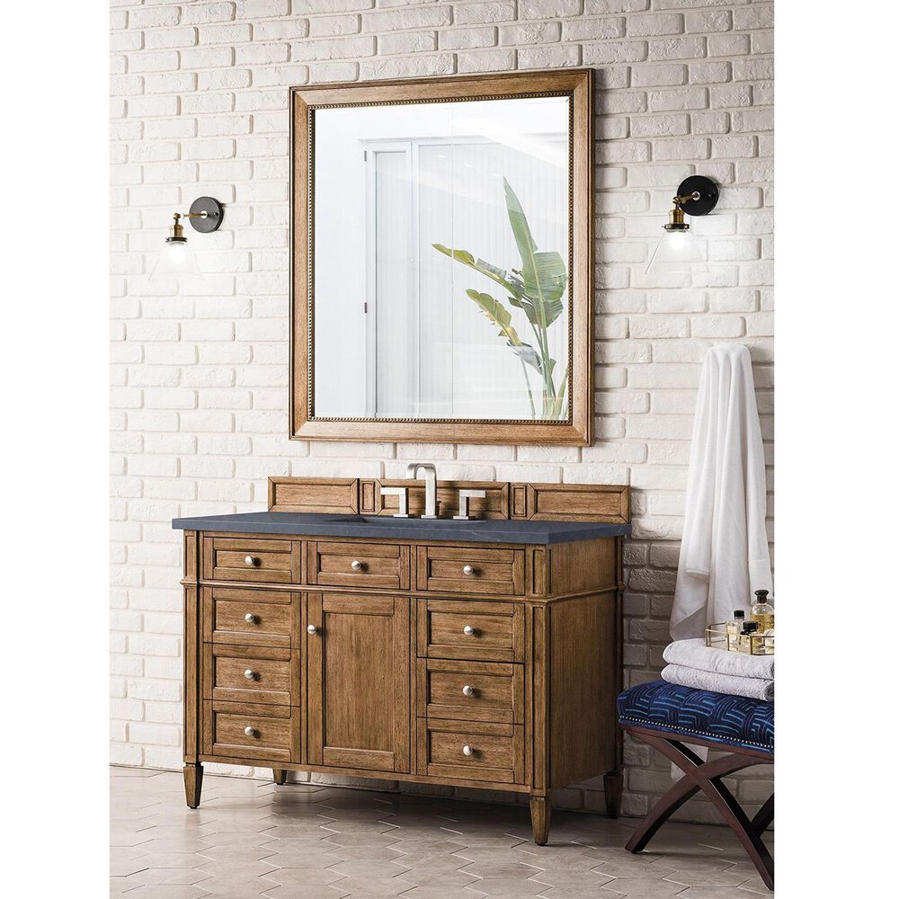 James Martin Vanities Brittany 48&quot; Single Bathroom Vanity in Saddle Brown with 3 cm Charcoal Soapstone Quartz Top and Rectangular Sink, , large