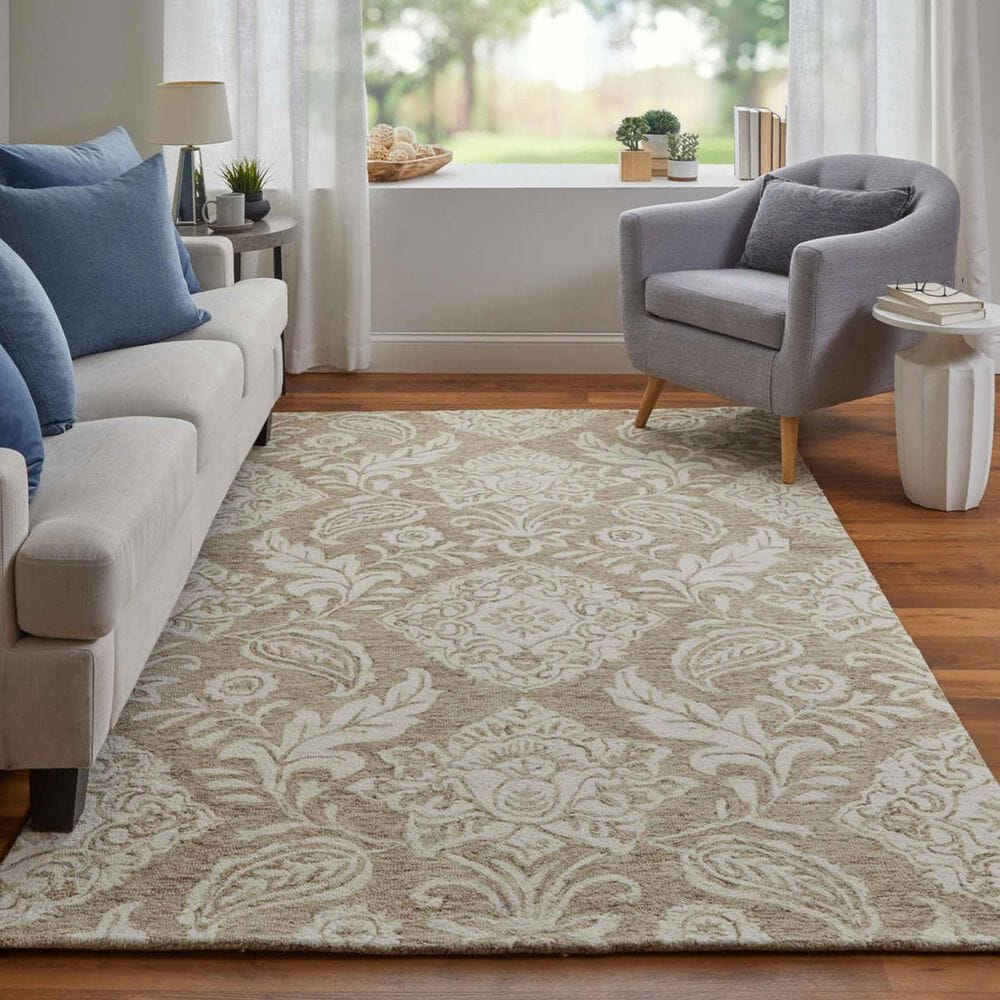 Feizy Belfort Taupe and Ivory 12&#39; x 15&#39; Area Rug, , large