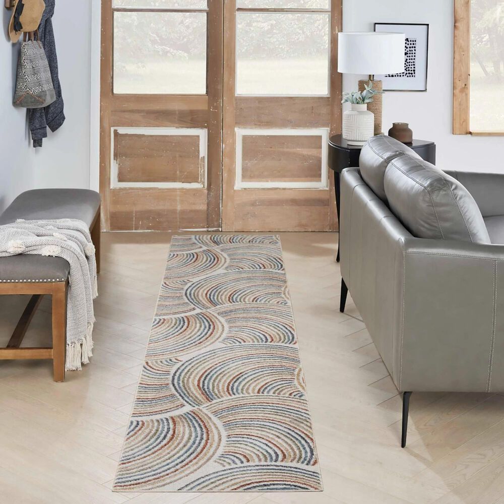 Nourison Astra Machine Washable 2&#39;2&quot; x 12&#39; Ivory and Multicolor Runner, , large