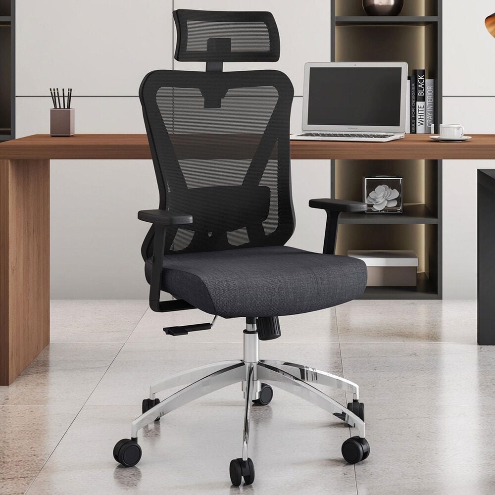 Rta Products Llc Truly Ergonomic Mesh Office Chair with Headrest and Lumbar Support in Black, , large