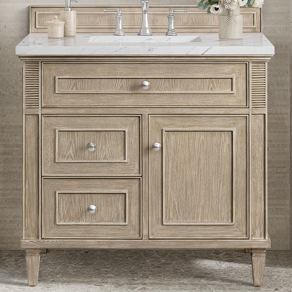 James Martin Vanities Lorelai 36&quot; Single Vanity in Whitewashed Oak with 3 cm Ethereal Noctis Quartz Top, , large