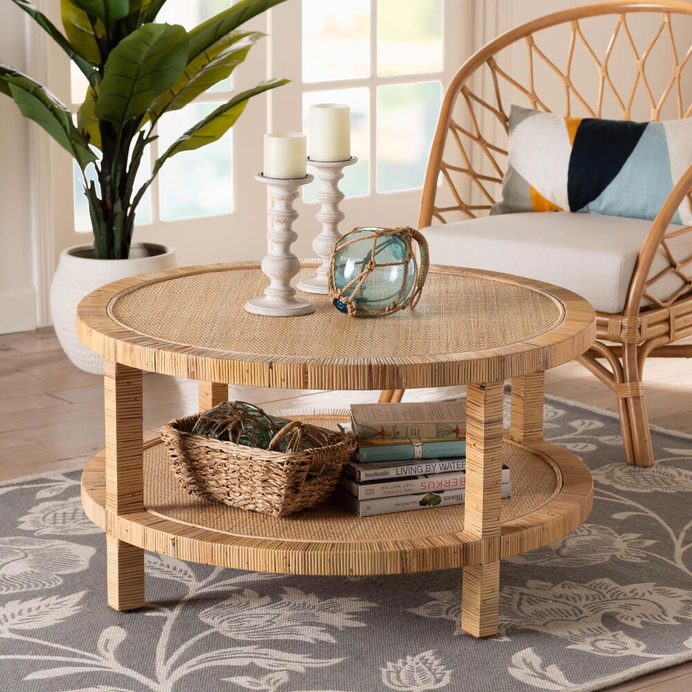 Baxton Studio Kalimantan Round Coffee Table in Light Honey, , large