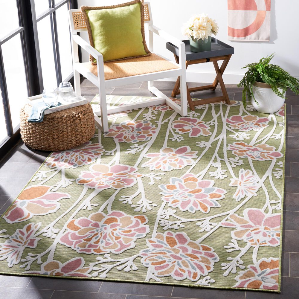 Safavieh Cabana CBN486Y 4&#39; x 6&#39; Green and Pink Indoor/Outdoor Area Performance Rug, , large