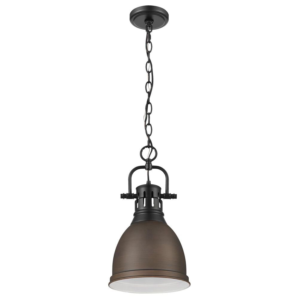 Golden Lighting Duncan 1-Light Small Pendant with Chain and Rubbed Bronze Shade in Matte Black, , large