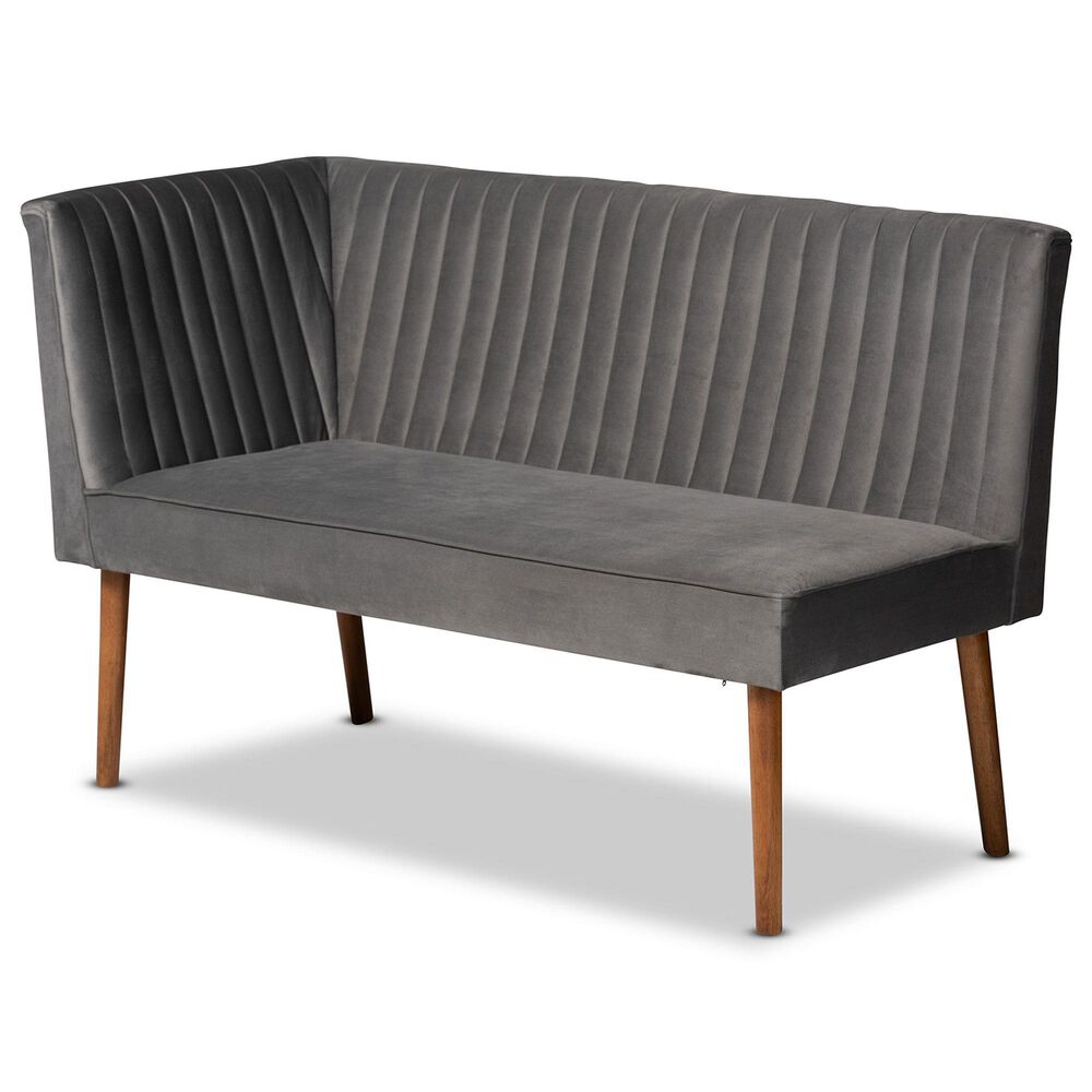 Baxton Studio Alvis 2-Piece Dining Nook Banquette Set with Grey Velvet in Walnut Brown, , large