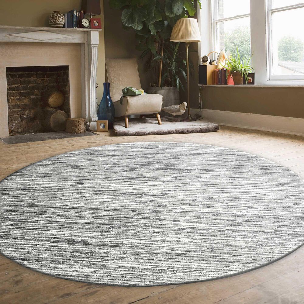 Radici USA Davide Striped 5&#39;3&quot; Round Grey Area Rug, , large