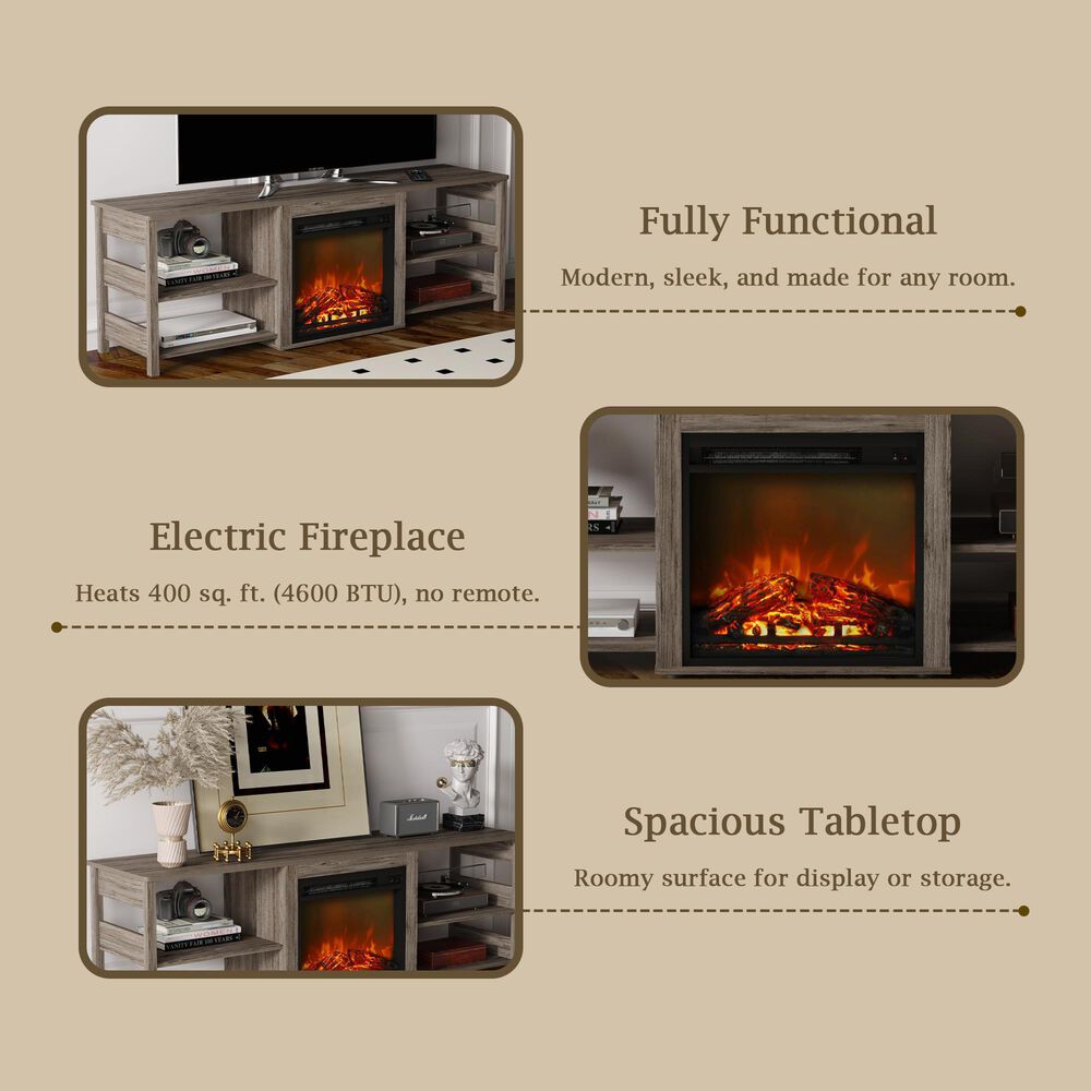 HOMLUX 63" Fireplace TV Stand with Storage Shelves in Rustic Oak, , large