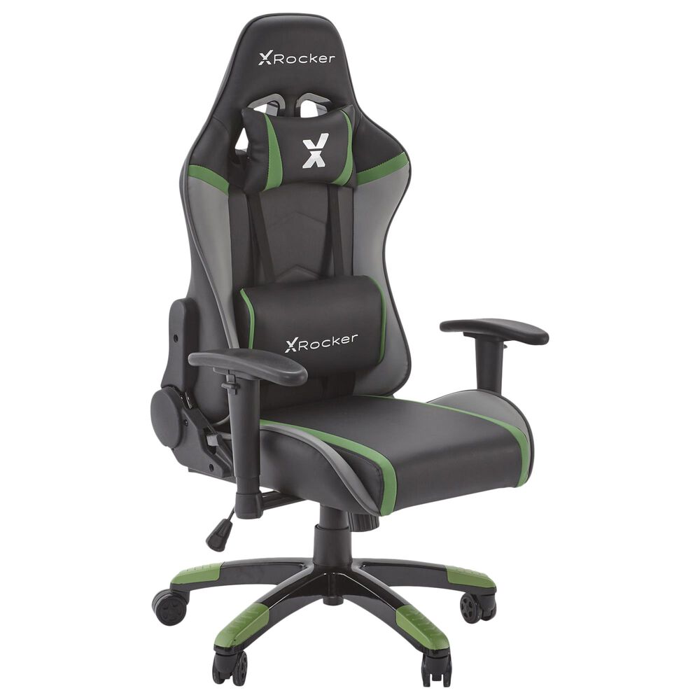 X-Rocker Agility Junior PC Gaming Chair / Green Gray and Black / 2D Arms / No Audio, , large