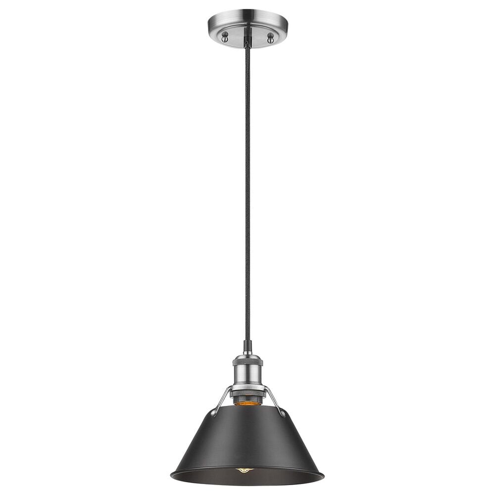 Golden Lighting Orwell 1-Light Small Pendant with Matte Black Shade in Pewter, , large