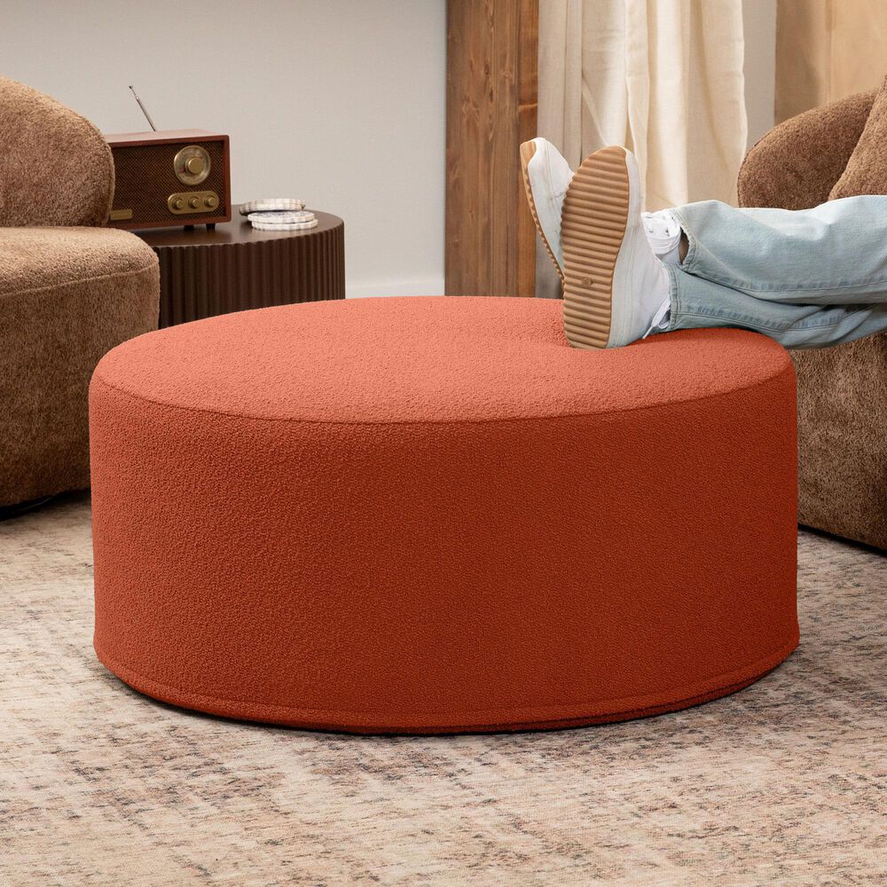 Jaxx Candler Boucle Fabric Ottoman in Terra Cotta, , large